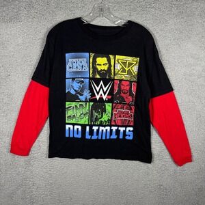 WWE No Limits Kids Long Sleeve Shirt Black Red John Cena Roman Reigns Size L